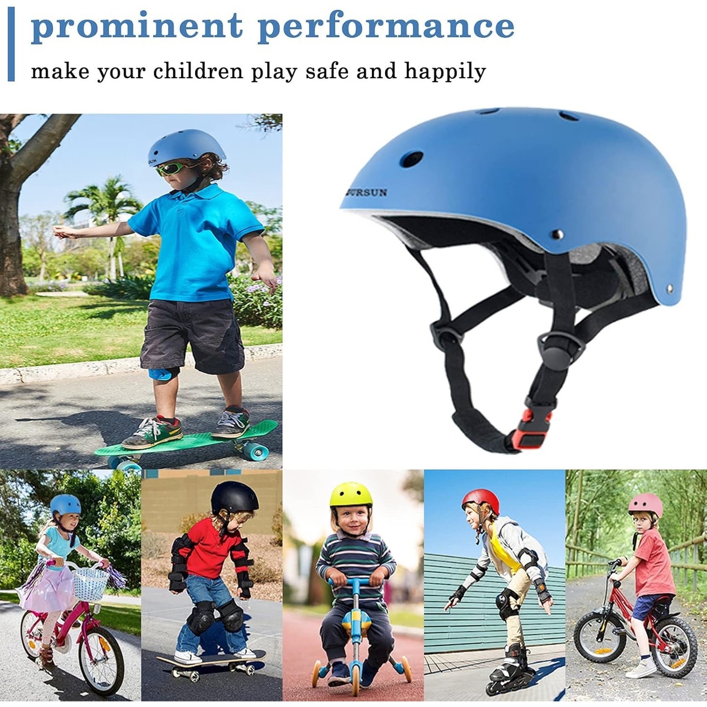 BURSUN Bike Helmet Ventilation & Adjustable Helmet For Ages 8-14 Boys Girls Multi-Sport Helmet For Bicycle Skate Scooter, Blue.