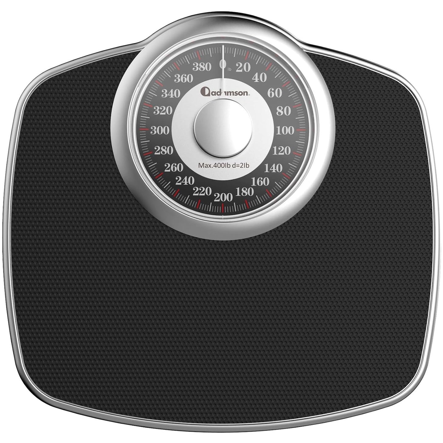 Adamson A25 Scales For Body Weight - Up To 400 LB - New - 5.3" Dial On 12.4" X 10.2" Platform - Anti-Skid Rubber Surface - High Precision Bathroom Scale Analog - Durable With 20-Year Assurance - Black.