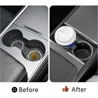 TOPABYTE 3PCS Center Console Accessories For Tesla New Model Y Juniper 2025 Model 3 Highland 2024 Cup Holder Insert, Screen Edge Protector Frame, Wireless Charger Mat Silicone, Black.