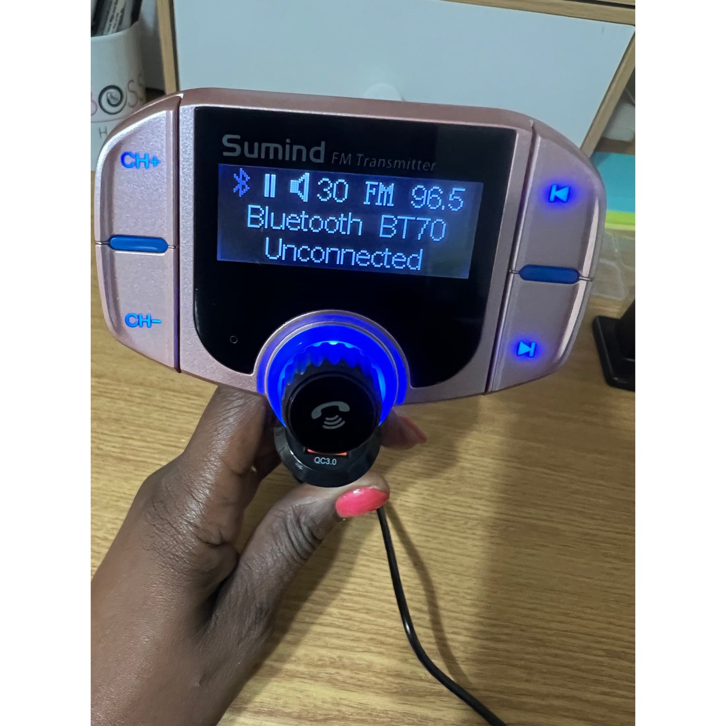 Upgraded Bluetooth FM Transmitter, Wireless Radio Adapter HandsFr(PD, Rose Gold)