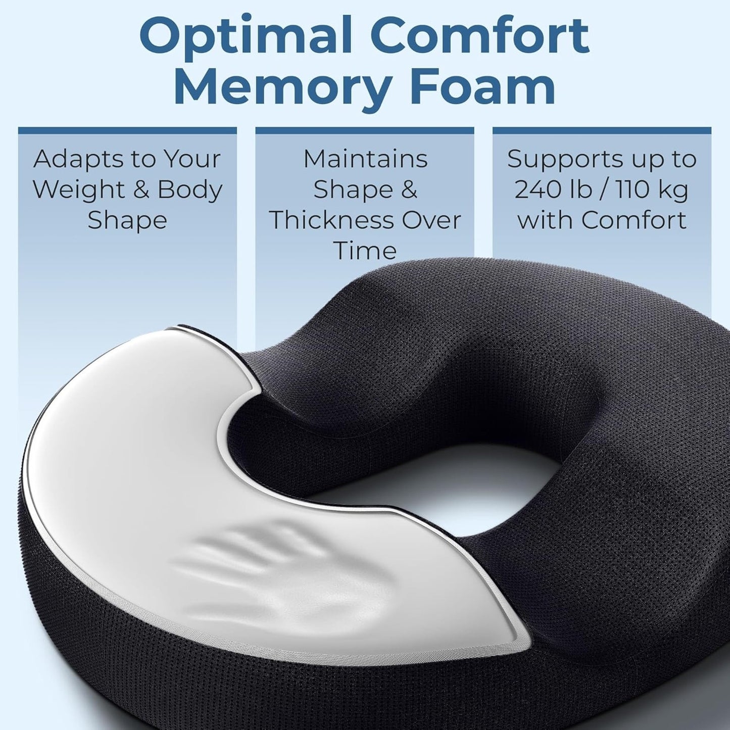 5 STARS UNITED Donut Pillow Hemorrhoid Tailbone Cushion–Large CushioN,Black Mesh