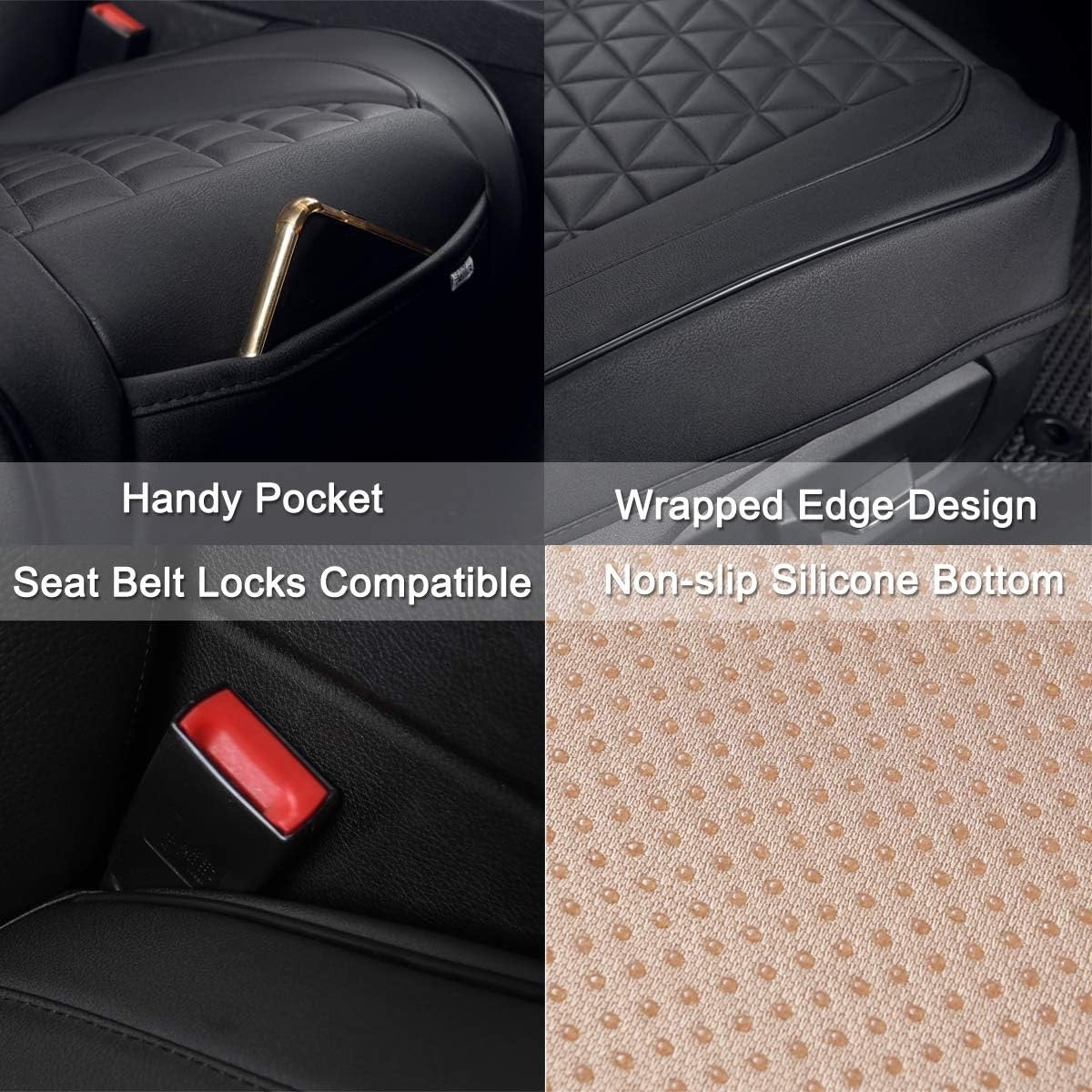 Black Panther Luxury Faux Leather Car Seat Cover Front Bottom Seat Cushion Cover