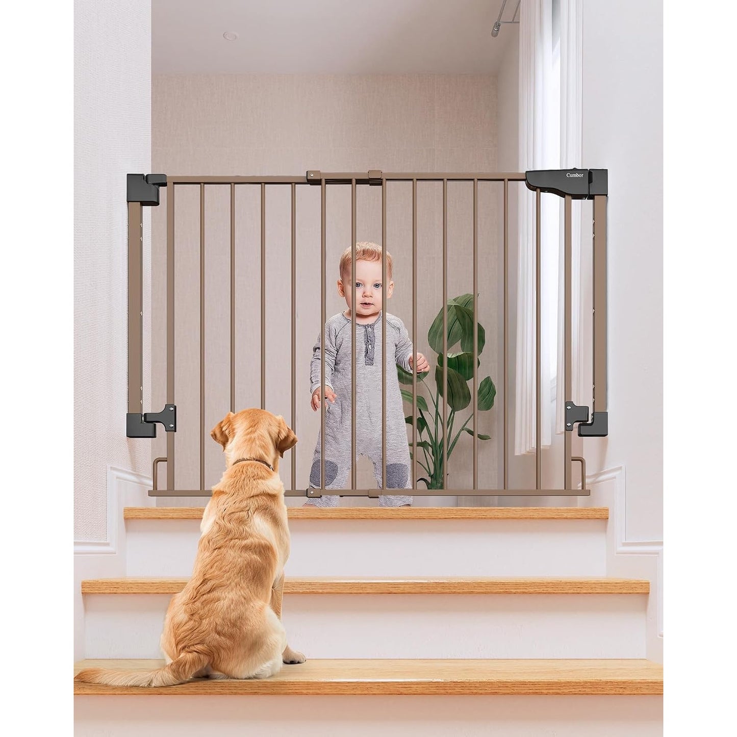 Cumbor 29.2–43" Baby Gate for Stairs, Hardware Mounted (Drill Required) (Brown)