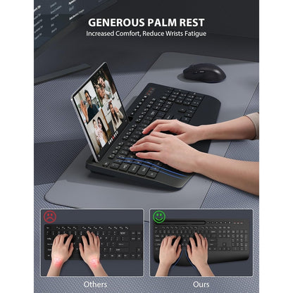 Wireless Keyboard And Mouse Combo - Full-Sized Ergonomic Keyboard With Wrist Rest, Phone Holder, Sleep Mode, Silent 2.4GHz Cordless Keyboard Mouse Combo For Computer, Laptop, PC, Mac, Windows -Trueque
