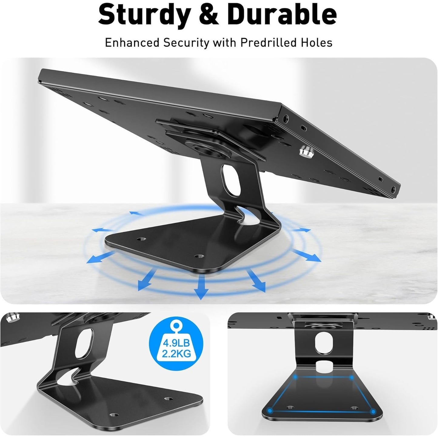 AboveTEK Anti-Theft Tablet Stand – IPad Locking & Security Stand, Countertop & Wall Mount POS Stand, 360° Swivel Kiosk Stand For IPad/IPad Air/IPad Pro – Ideal For Retail Business (Black).