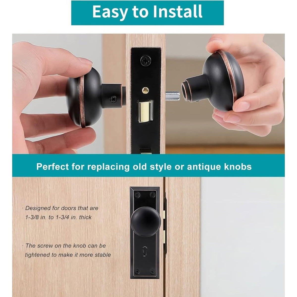 Newliplace Vintage Style Door Knob Set With Spindle, Antique Door Knob-Black 1pc