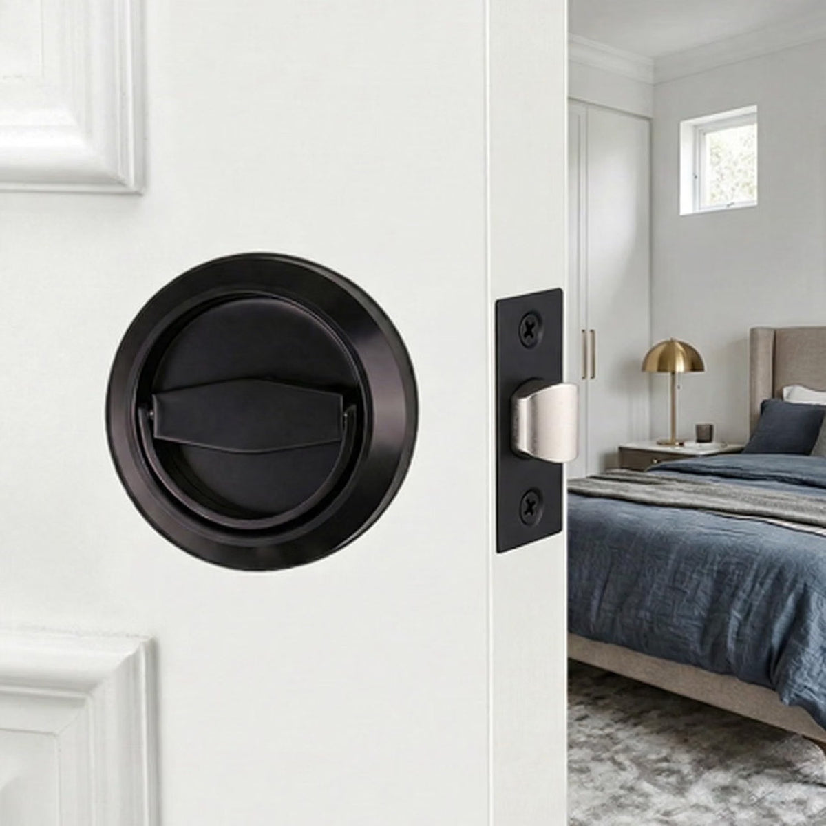 Dixiao Black Round Recessed Door Knob, Flat Door Knobs | Stainless Steel-Black