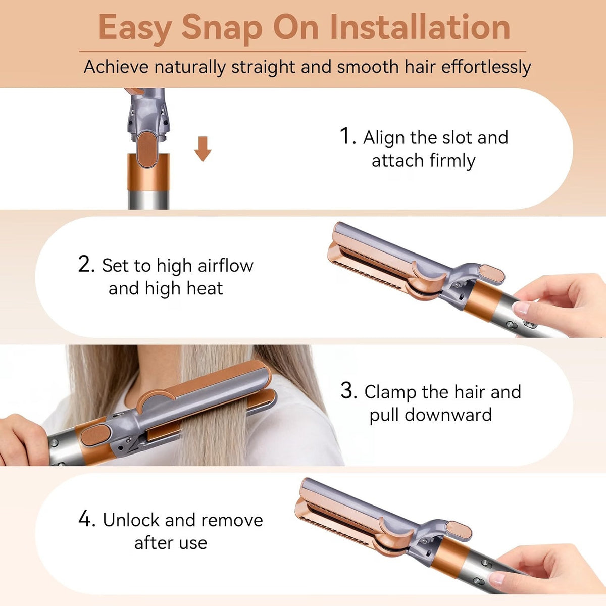 Ndoge Airflow Attachment Compatible With Dyson Airwrap, Hair Smooth Attac-Copper