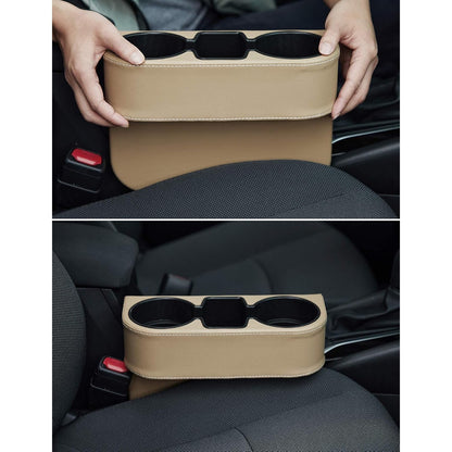 IOKONE Coin Side Pocket Console Side Pocket Leather Cover Car Cup Holder Auto Front Seat Organizer Cell Mobile Phone Holder (Beige with Yellow Undertone)
