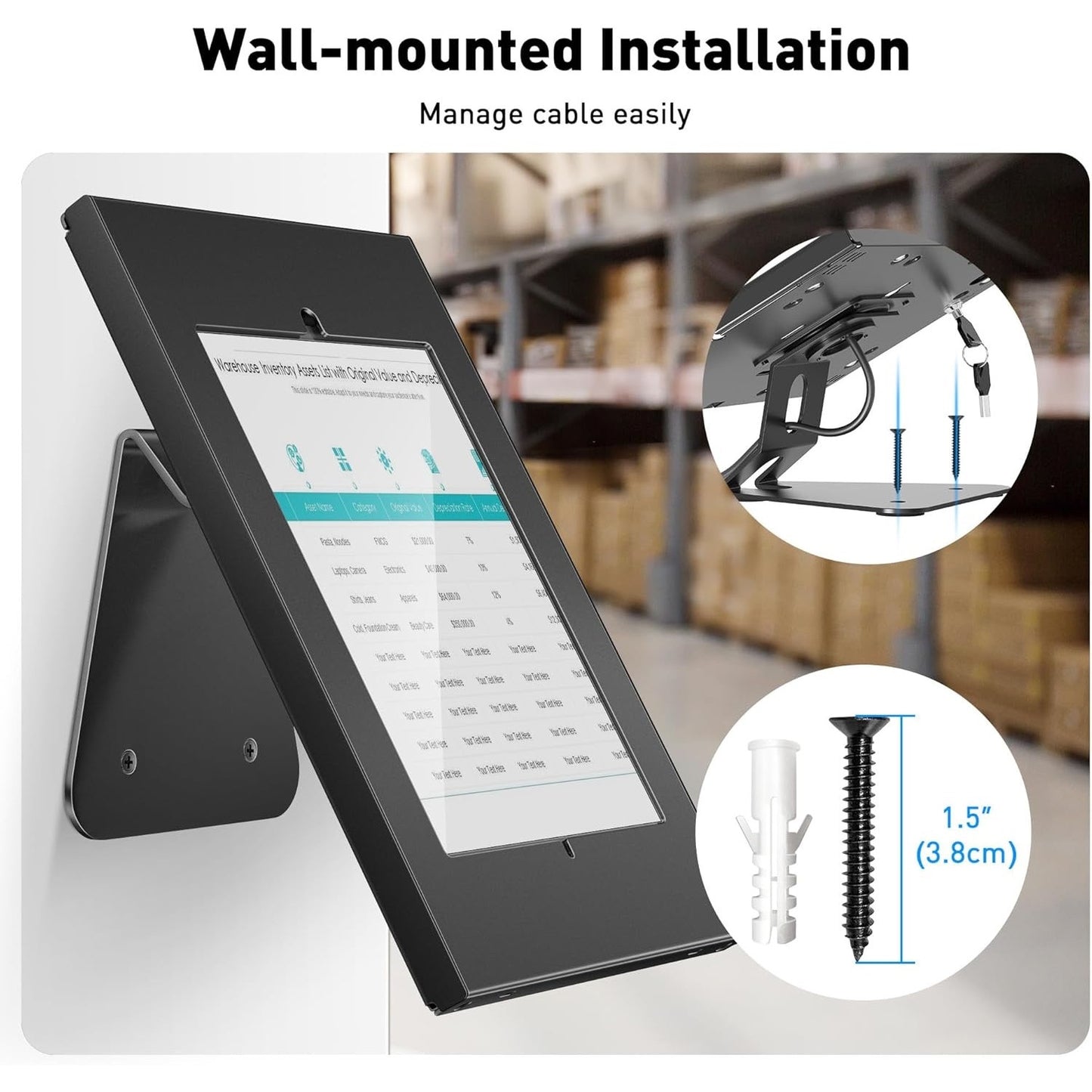 AboveTEK Anti-Theft Tablet Stand – IPad Locking & Security Stand, Countertop & Wall Mount POS Stand, 360° Swivel Kiosk Stand For IPad/IPad Air/IPad Pro – Ideal For Retail Business (Black).