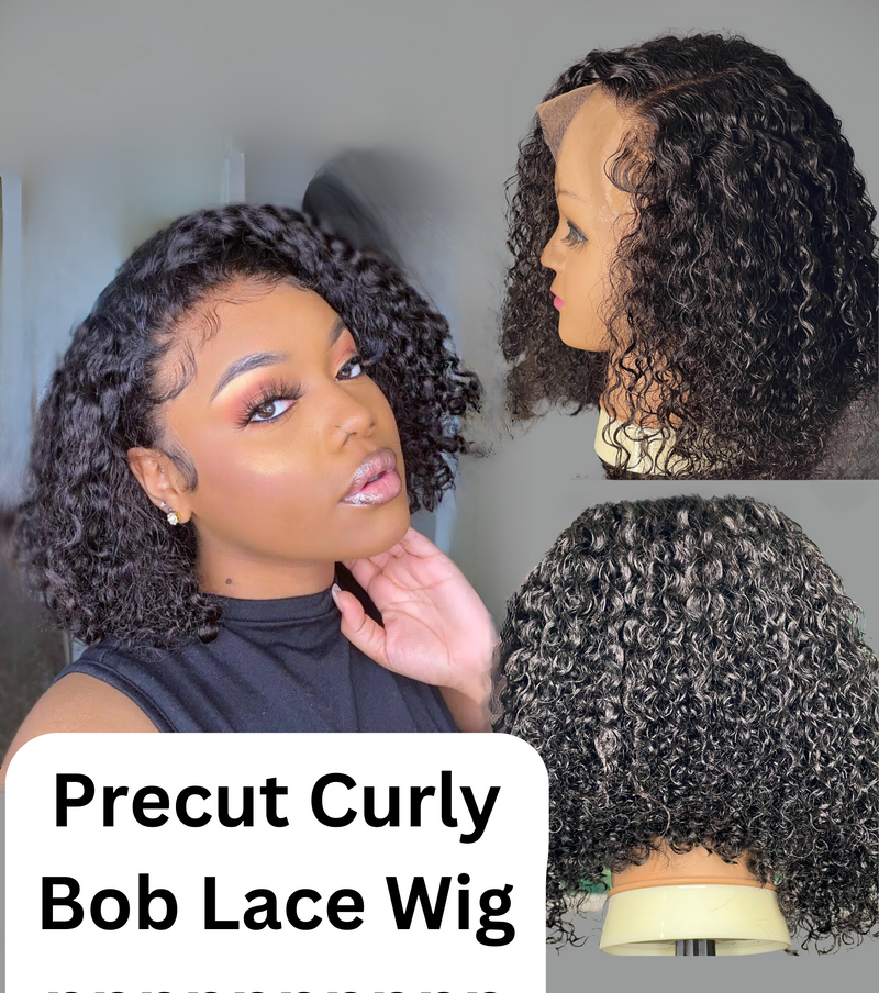 Pre-cut Curly Swinging Bob 13x4 Full Frontal Lace Wig with 150% Human Hair Density