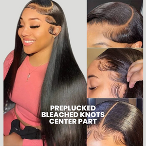 13x4 Full Frontal Lace Front Wig Straight 10A Human Hair 180% Density 16 ~ 30 Bleached Knots
