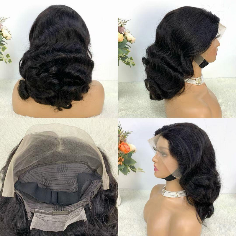 14" Body Curl Double Drawn 13x4 Full Frontal Lace Wig Transparent Lace