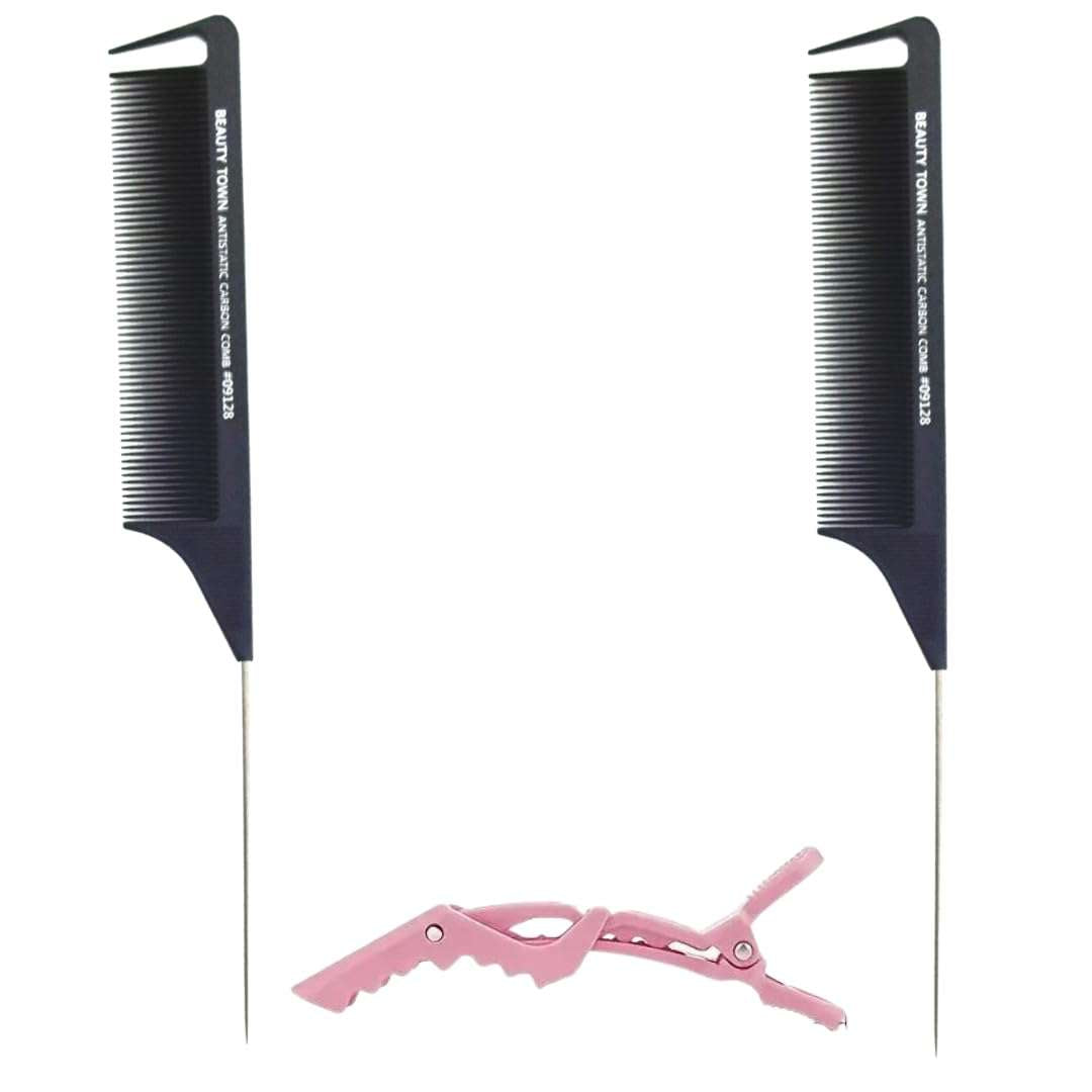 Hook Pin Tail Carbon Combs Rat Tail Stainless Steel Loc Comb – Mrs Gwen ...