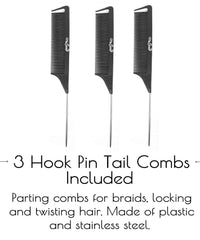 Hook Pin Tail 3 pc Carbon Combs Rat Tail Stainless Steel Loc Comb (3 comb) The Boss Hair 14