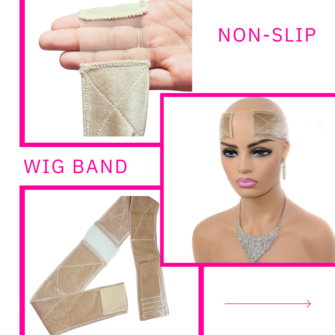 3 PCS Set Velvet Non Slip Wig Security Band Adjustable with Velcro Band With Swiss Lace and 2 Wig Caps Bald Caps