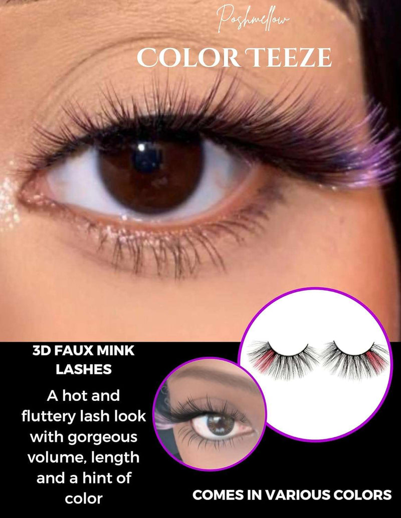 Poshmellow Color Teeze Faux Mink Eyelashes 3D Glamour & Volume Reusable Natural Look Soft & Colorful Easy to Apply (Scarlet Wish 67006) (Amazon) The Boss Hair 14
