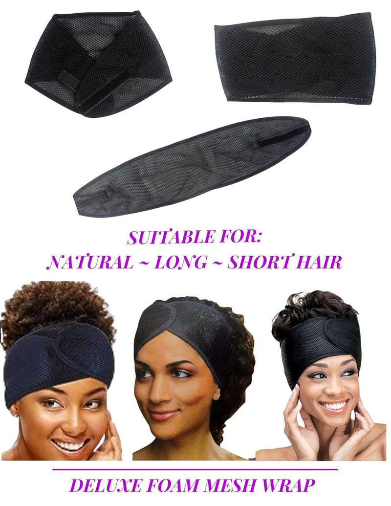 Qfitt Foam Deluxe Adjustable Mesh Headband Head Wrap Hair Scarf Night Cap (Black) (Amazon) The Boss Hair 14