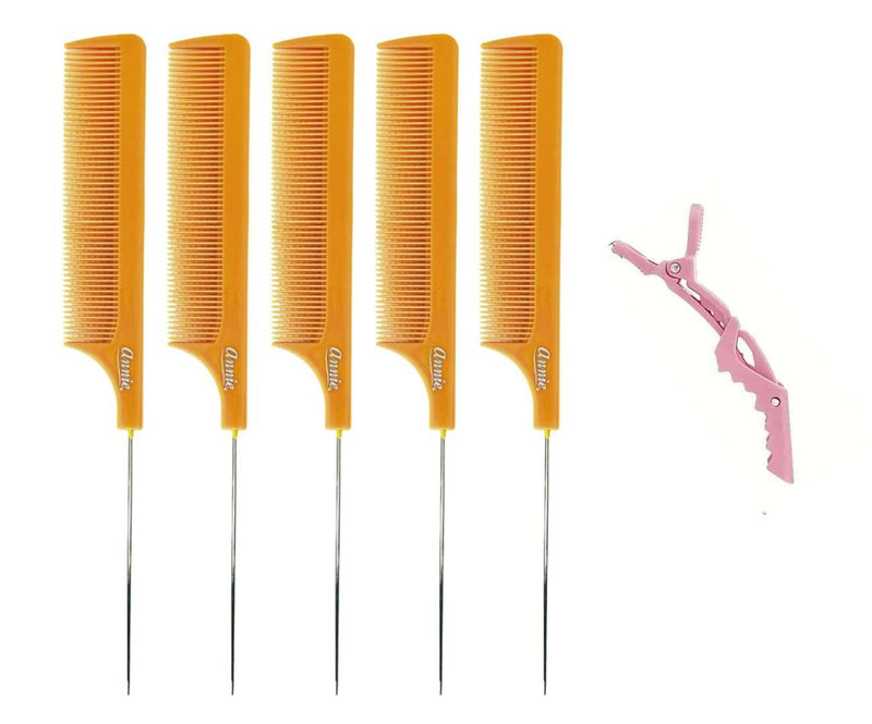 Rat Tail 5pcs Stainless Steel Pin Tail CombS Anti-static Heat Resistant Fine-Tooth Sectioning Parting Styling Locking Hair Loc Comb & an Alligator Hair Clip (5 pcs Honey Orange) (Amazon) The Boss Hair 14