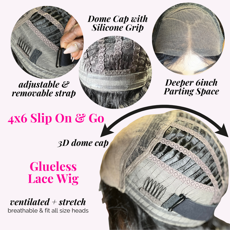 Small 4x6 Slip On & Go For Real Glueless Ventilated Small Size Dome Cap Lace Wigs 180% Density (Amazon) The Boss Hair 185