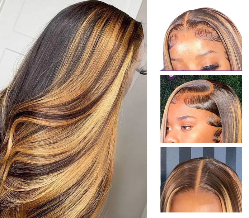 22" Straight 4/27 Highlight Color 13x4 Full Frontal Lace Wig 150%