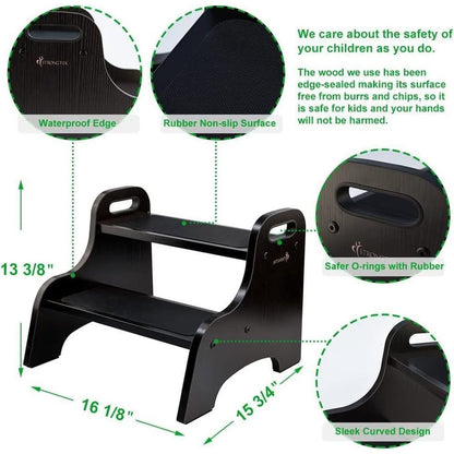 StrongTek Wood 2 Step Stool For Kids With Non-Slip Stepping Surface (Espresso)