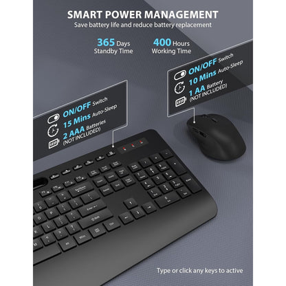 Wireless Keyboard And Mouse Combo - Full-Sized Ergonomic Keyboard With Wrist Rest, Phone Holder, Sleep Mode, Silent 2.4GHz Cordless Keyboard Mouse Combo For Computer, Laptop, PC, Mac, Windows -Trueque