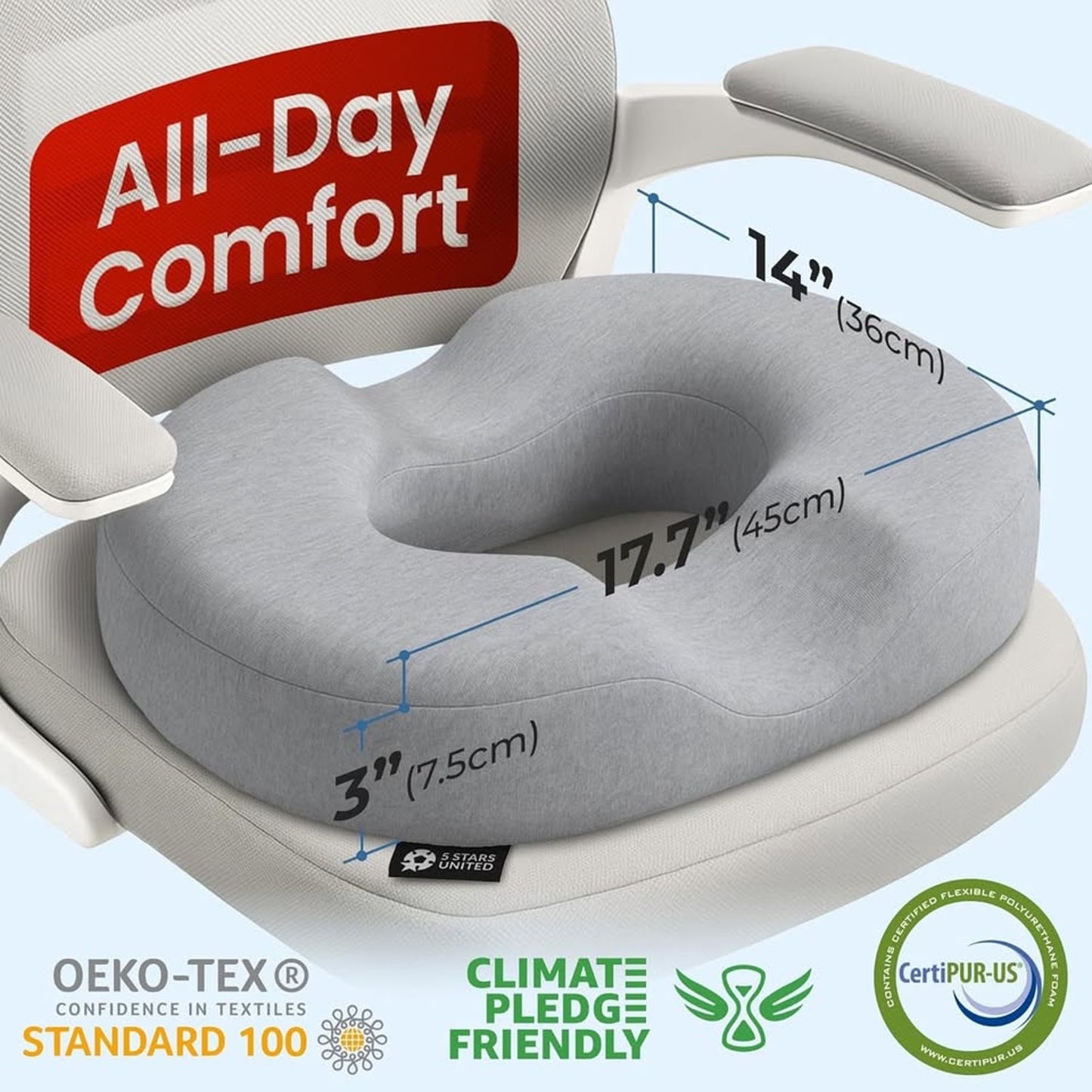 5 STARS UNITED Donut Pillow Hemorrhoid Tailbone Cushion–Large Floor Cushion,Gray