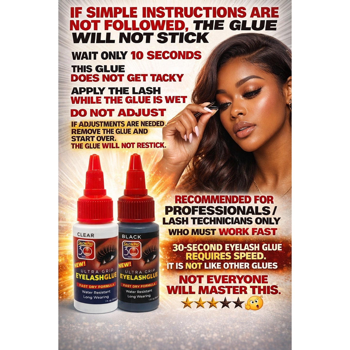 Salon Pro 30 Second Eyelash Glue 12 Bottles for Strip Lashes 1 Fl. oz ea (Black)