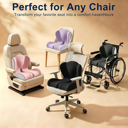 BANKQF X-Large Seat Cushion Office Chair and Car with Lumbar Support Pillow-PINK