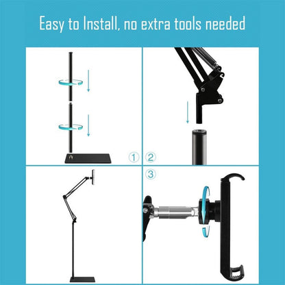 Tablet Floor Stand With 5LB Metal Base, Overhead Bed Phone Stand Angle Height Adjustable Holder, Universal Floor Stand Compatible With IPhone IPad Pro Air Mini, Samsung Tab, Kindle, E-Readers.