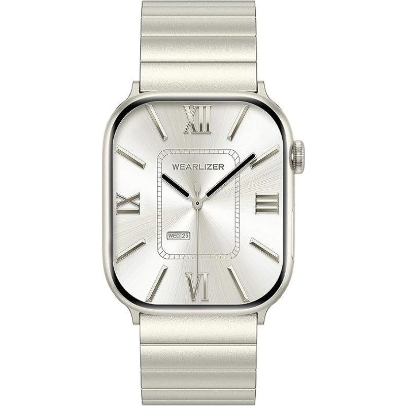 Wearlizer Two Tone Metal Band Compatible With Apple Watch Bands 42/44/45/46/49mm Women Men, Dressy Rectangular Chain Design Stainless Steel Bracelet For IWatch Series 11-1/SE/Ultra Starlight