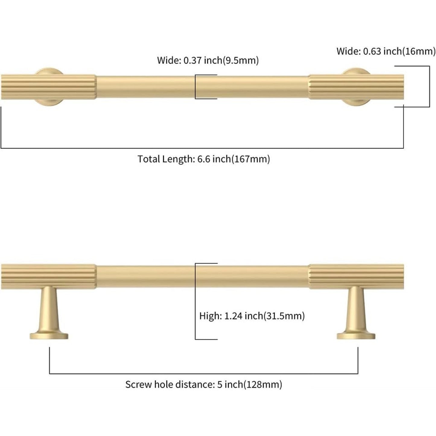 KNOKLOCK 10 Pack 5 Inch(128mm) Kitchen Cabinet Handles Brushed Gold Cabinet-GOLD