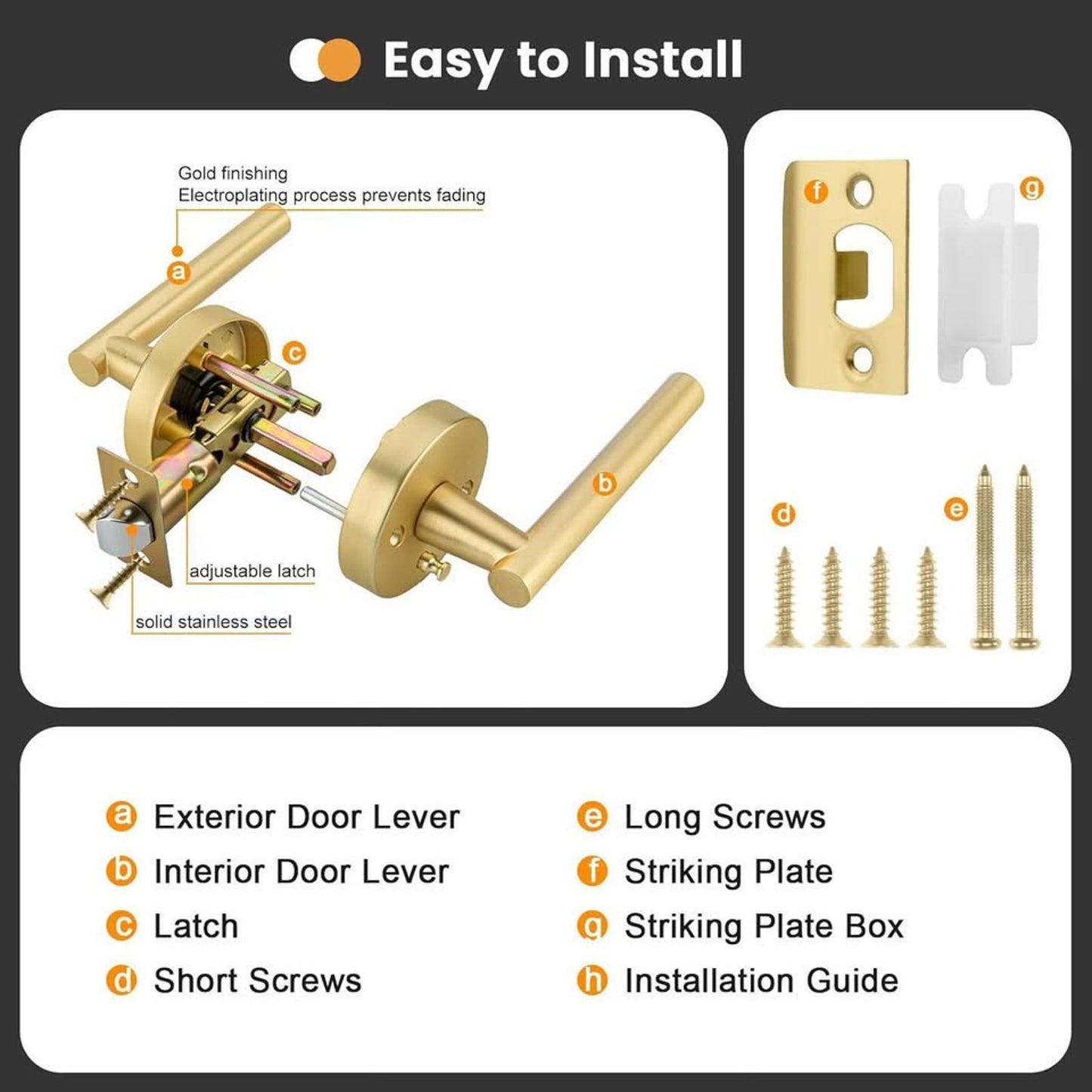 Goldenwarm 1 Pack Gold Door Handles Interior, Brushed Gold Privacy Lever Door