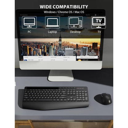 Wireless Keyboard And Mouse Combo - Full-Sized Ergonomic Keyboard With Wrist Rest, Phone Holder, Sleep Mode, Silent 2.4GHz Cordless Keyboard Mouse Combo For Computer, Laptop, PC, Mac, Windows -Trueque