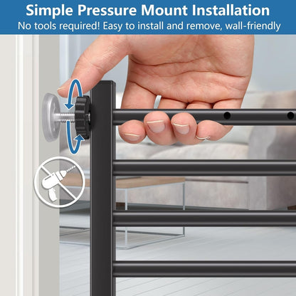 Malier Indoor Dog Gate With Door, 26-41" Extra Wide Full Metal Pet Gate Short Dog Gate For Stairs, Pressure Mount 10'' Tall Small Puppy Low Gate Easy Step Over For Doorways-Black