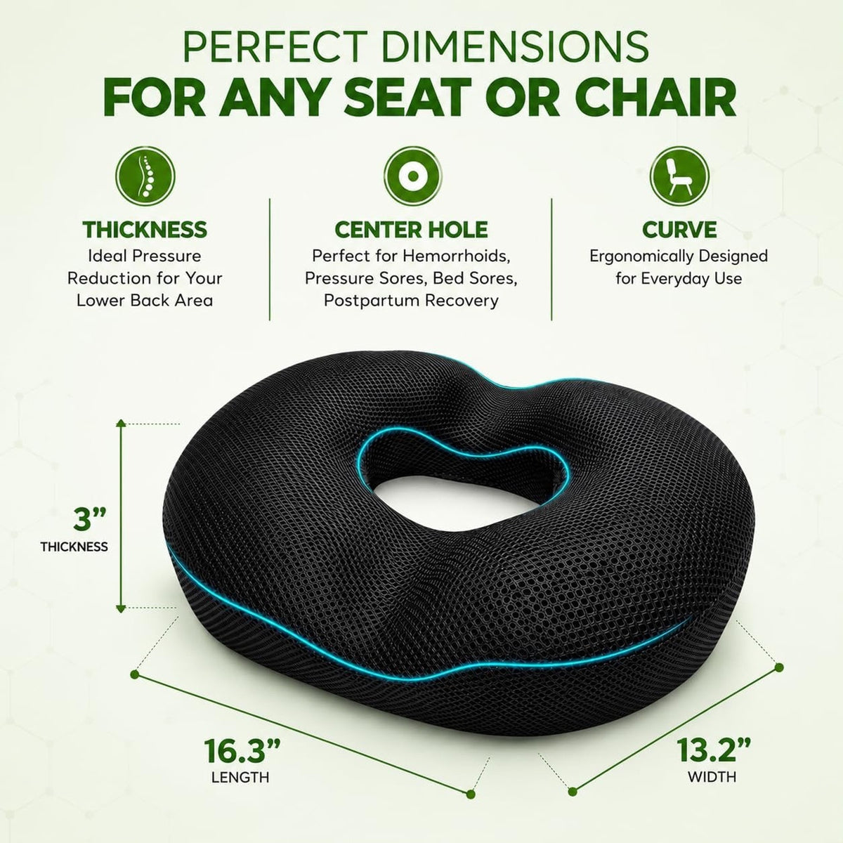 AnboCare Donut Gel Sitting Pillow-Orthopedic Memory Foam For Tailbone Pain-BLACK