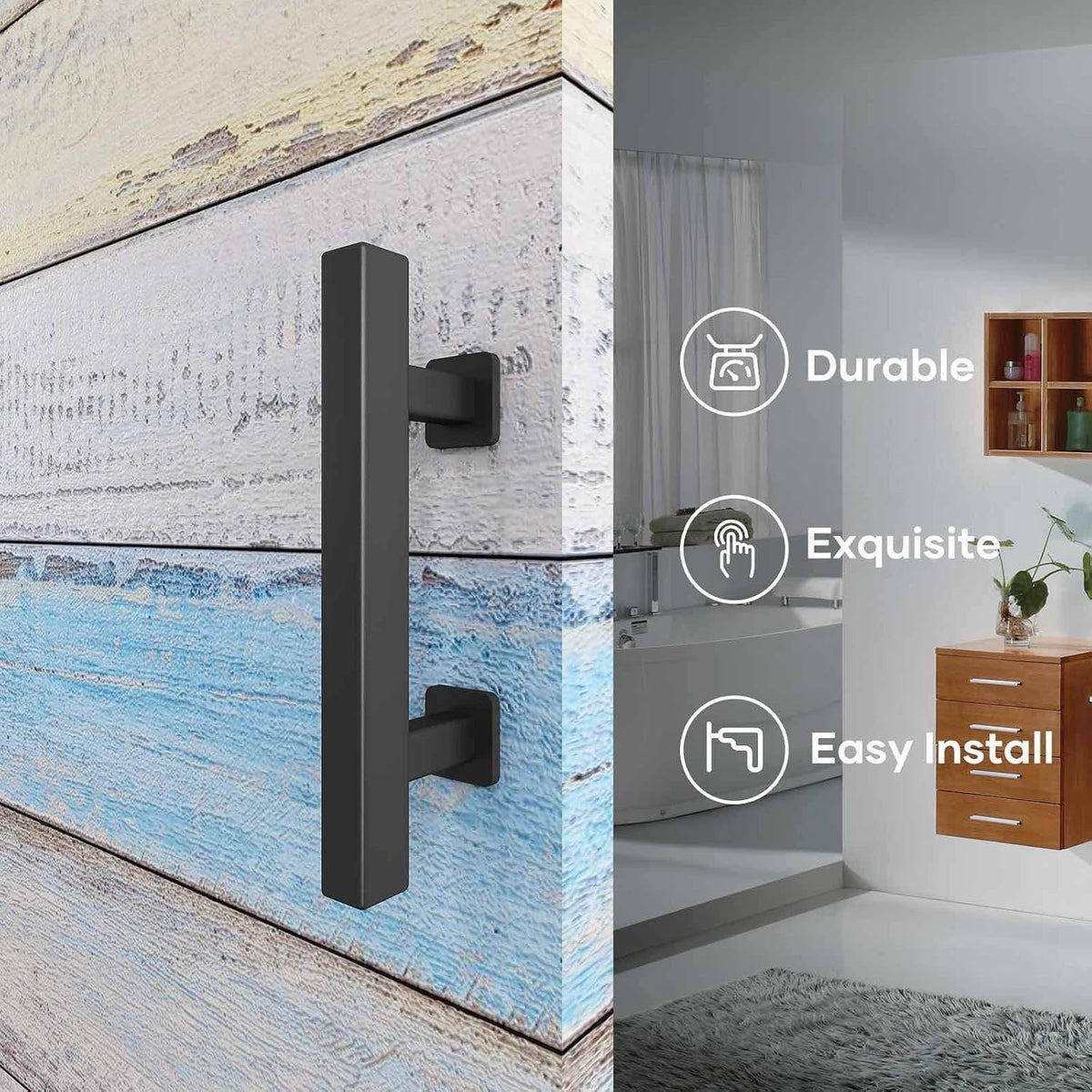 EaseLife 2 Pack 10" Sliding Barn Door Pull Handle With Flush Hardware Set