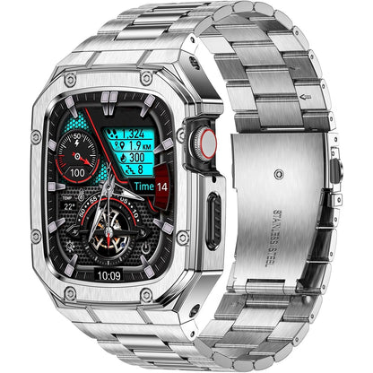 BAITEYOU Stainless Steel Watch Band With Case Compatible With Apple Watch-Silver