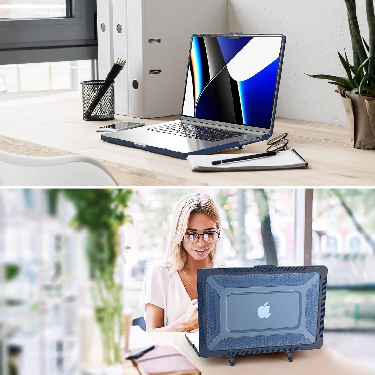 SEYMAC Stock Case For MacBook Pro 16 Inch, Shock-Absorbing Protection With Folding Stand &Mouse Pad Case For MacBook Pro 16 Inch, Blue