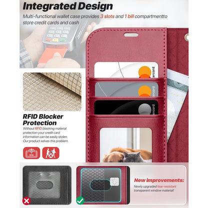 OCASE For IPhone 17 Pro Detachable Wallet Case With Card Holder, 2 In 1 PU Leather Flip Folio With RFID Blocking Stand Wrist Strap Shockproof Phone Cover 6.3 Inch 2025, Red