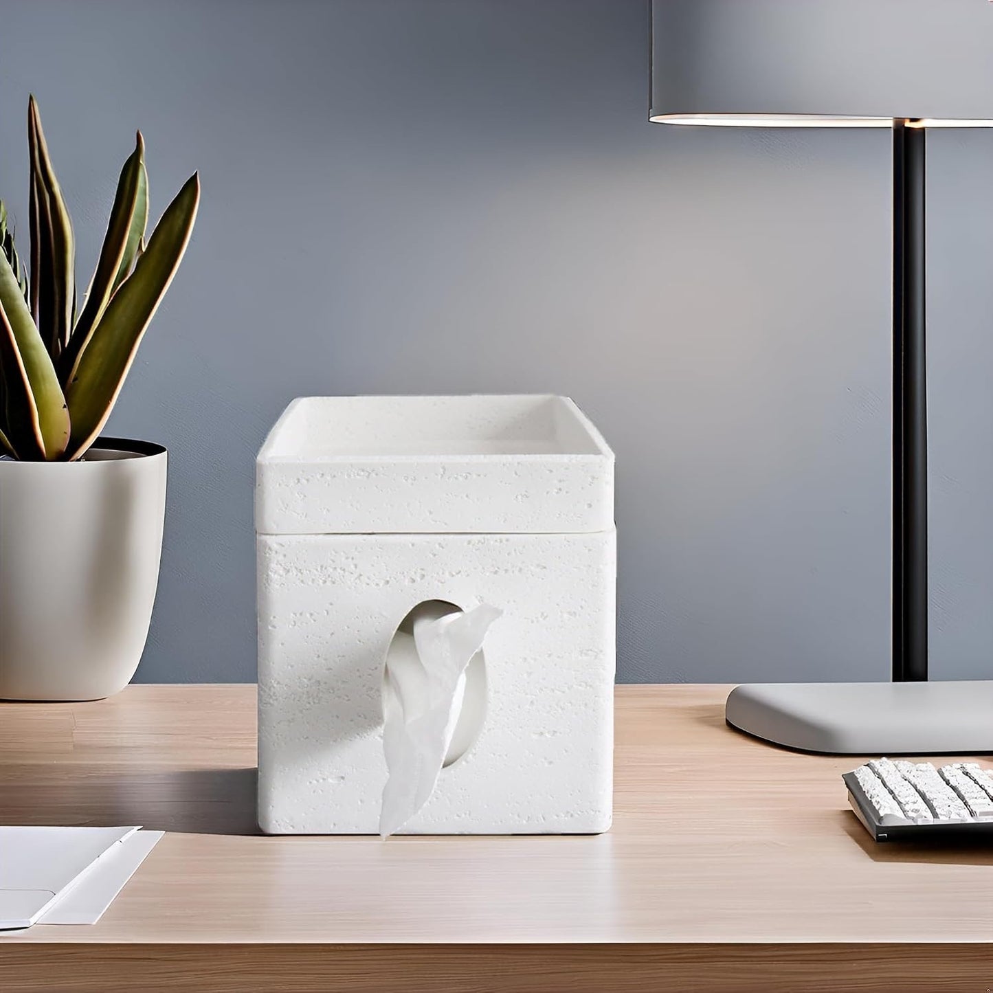Hymmah Tray Tissue Box Cover Holder Unique Cube Design Tissue Dispenser-White