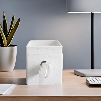 Hymmah Tray Tissue Box Cover Holder Unique Cube Design Tissue Dispenser-White