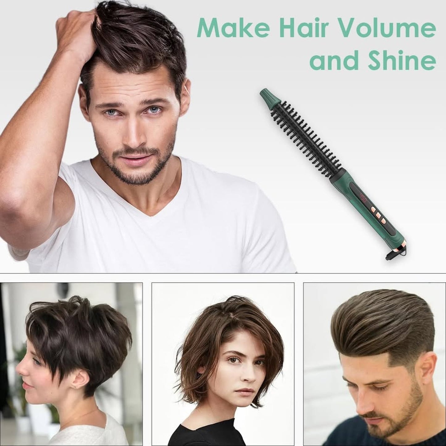 BANGMENG Mini Thermal Round Brush, 0.35 Inch Barrel Volume Heat Styling Brush For Men And Women Short Thin Curly Straight Hair, Heated Curling Iron,12 Temperature Setting (0.95 Inch With Bristles)