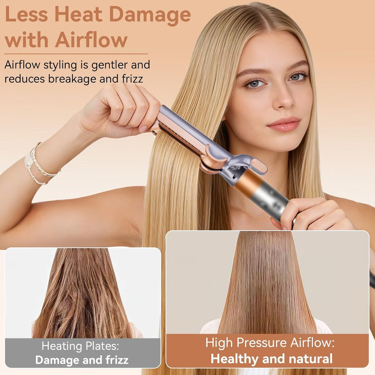 Ndoge Airflow Attachment Compatible With Dyson Airwrap, Hair Smooth Attac-Copper
