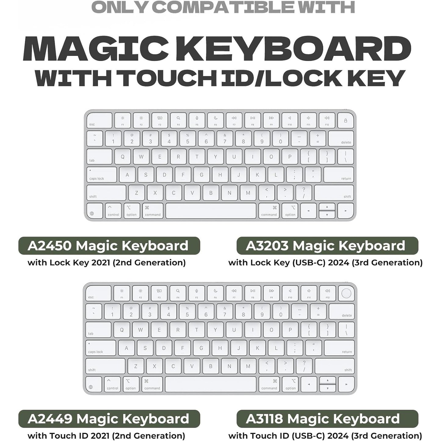 Dexnor Case For Apple Magic Keyboard With Touch ID/Lock Key 2021/2024, Dust-Proof Protective Slim Leather Keyboard Cover With Magnetic Closure Adjustable Typing Angles, Without Numeric Keypad, White