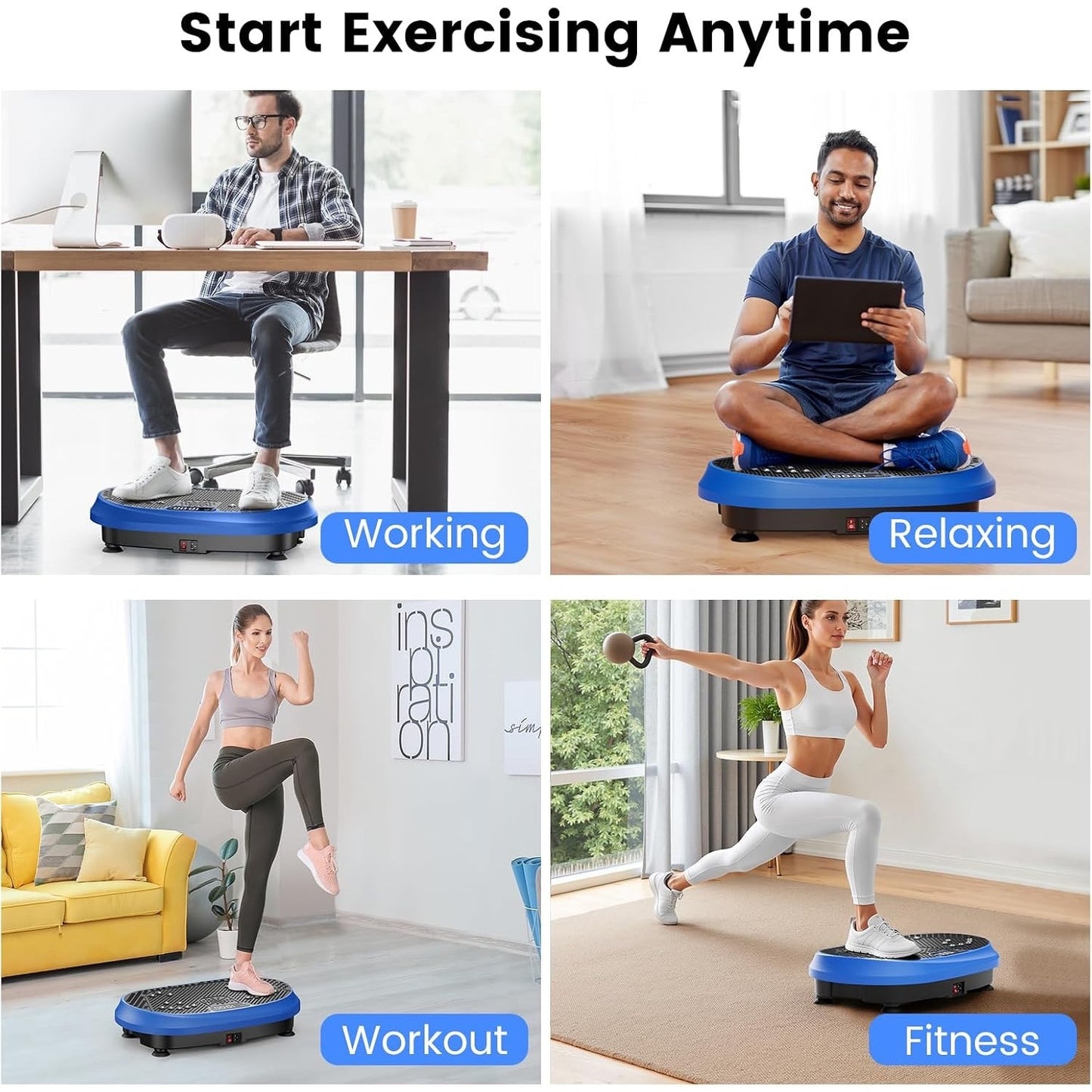 HVX Vibration Plate Exercise Machine for Lymphatic Drainage, Vibrating-Blue
