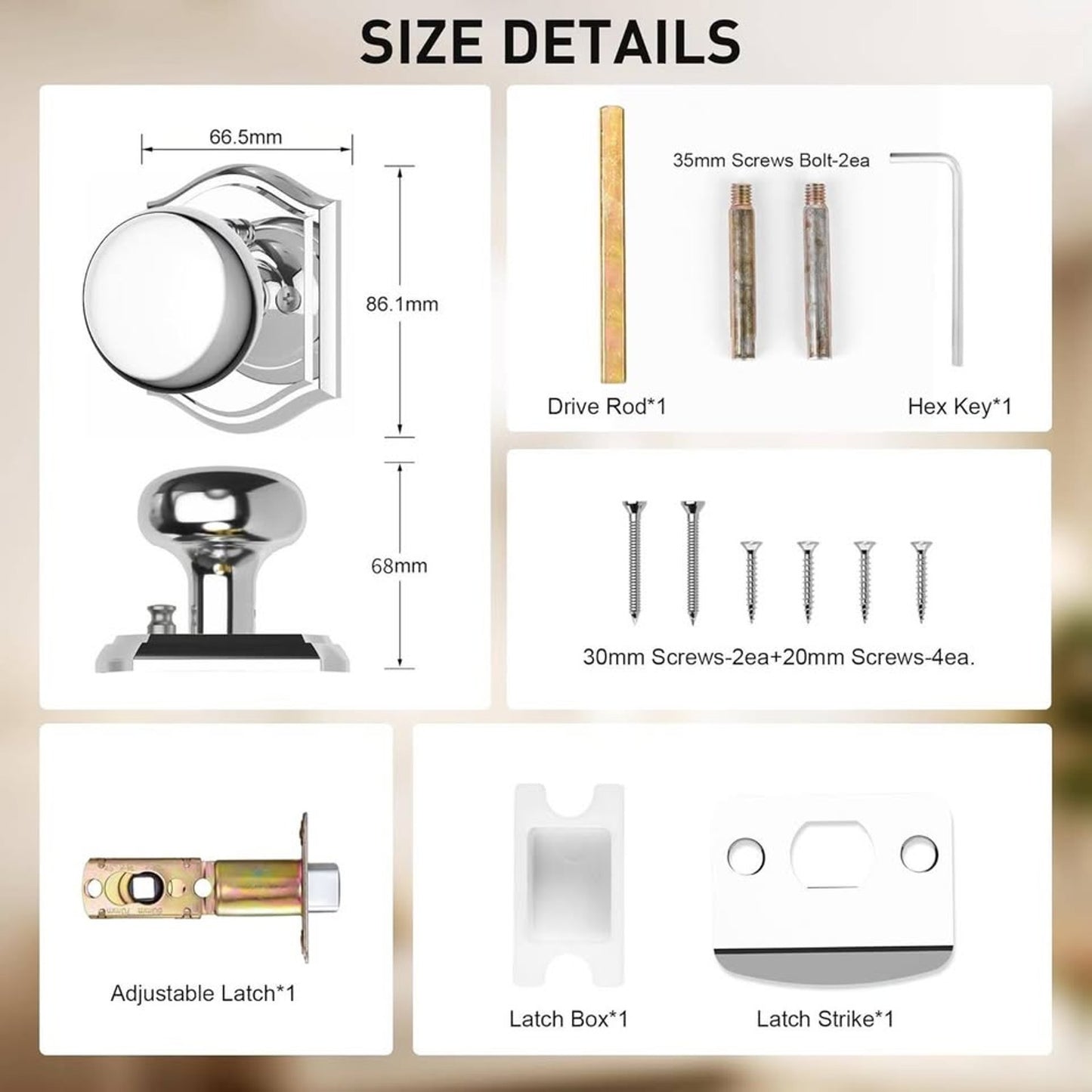 Newlaking Door Knobs Interior, Classic Decorative Bright Chrome Privacy DoorKnob