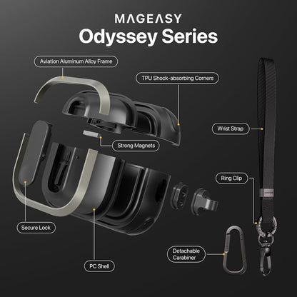 MAGEASY Design For AirPods 4 Case Cover - Rugged AirPods 4 Case With-Metal Black