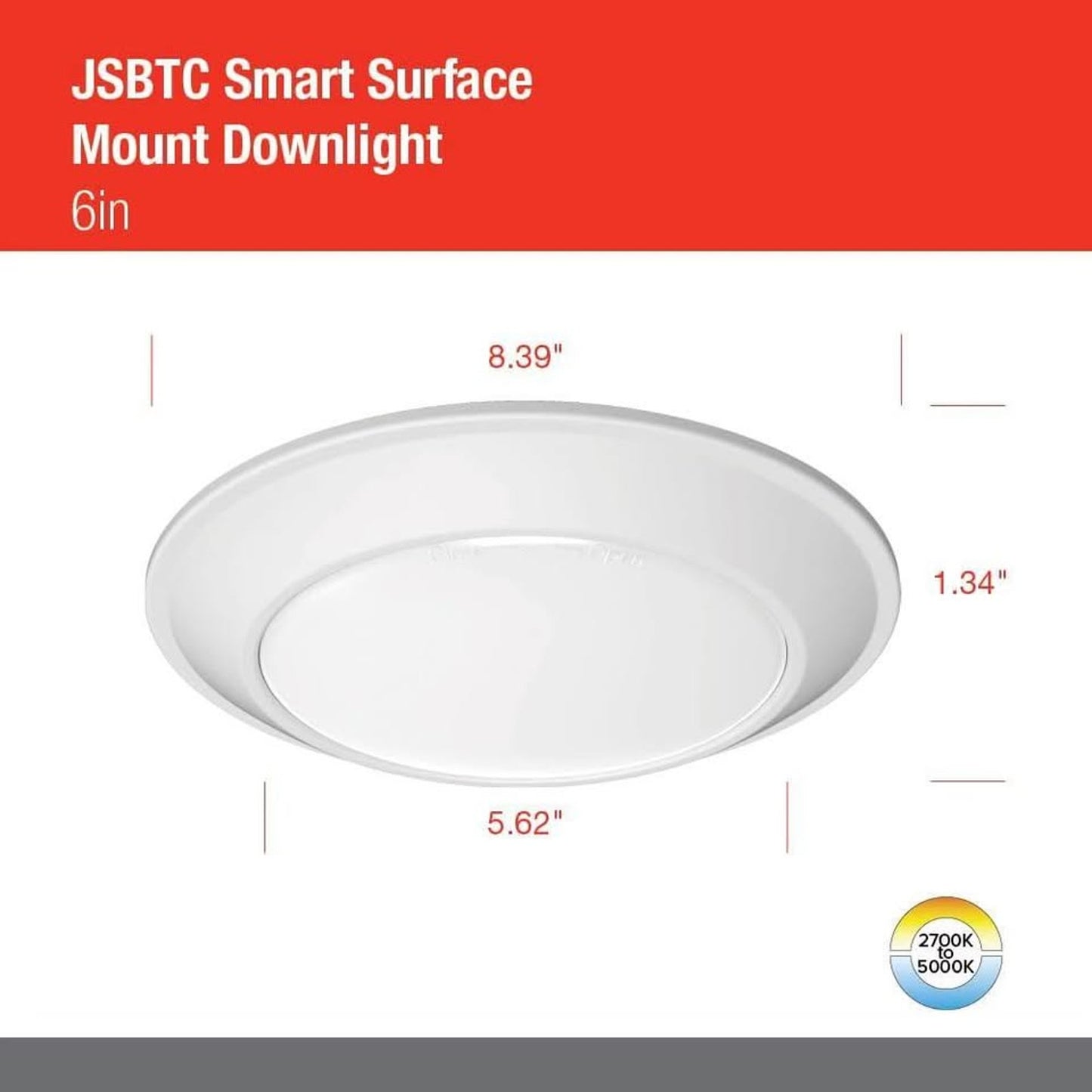 Juno JSBTC 6IN TUWH 90CRI WL MW M6 Smart Surface Mount Disk Light, 2700K-5000K